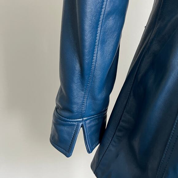 Denim and Company d & co. Blue Leather Jacket Mock Neck Two Way Zip XXSP - Picture 11 of 15